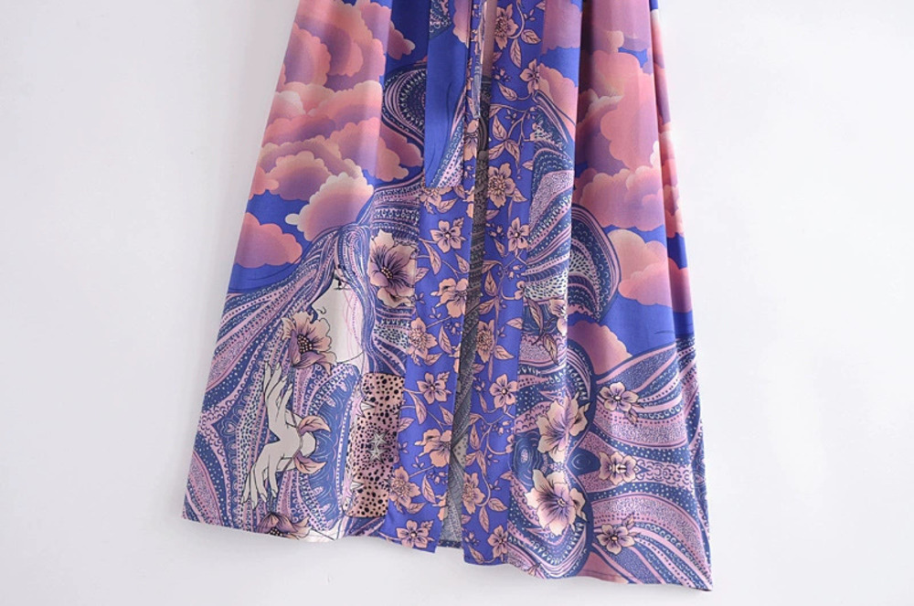Rayon Belted Kimono Cardigan Watermark Floral Placement Print